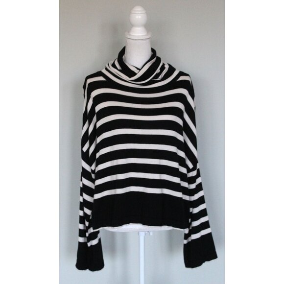PLANET By LAUREN G Black & Cream Striped Turtleneck Sweater, One Size XS S M L - Picture 3 of 13